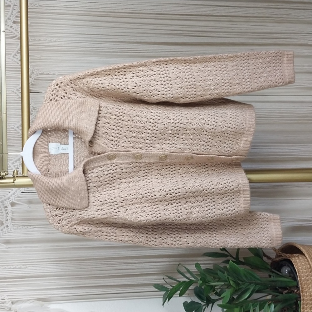 Joie Beige Openwork Button-Up Cardigan
